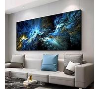 Jianghu Art Modern Landscape Large Pictures - Blue Cloud Painting on Canvas Wall Abstract Posters Prints Living Room Decoration 90x160cm(35x63in) With Frame