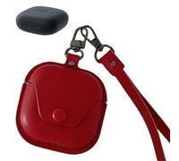 JiangJiangBao Carrying Case for SHOKZ OpenFit Air Ear Headphones, Hard Leather Case Compatible with OpenFit Air Earbuds, Drop-proof, Wear-resistant, with Lanyard (Red)