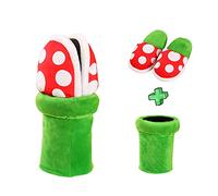 JiangJie Kawaii Piranha Plants Plush Home Wear Slippers Cannibal Flower Shape Cosplay Shoes/Dot Pattern Slippers Loafer with Pipe Pot Holder for Adults Teens Women and Men Home Shoes Xmas Gifts