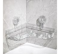 JIANGLAI Corner Shower Shelf with Suction Cup, Organizer and Accessories for Bathroom Without Drilling, Shampoo Holder, Basket (White)