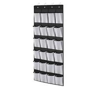 JIANGLAI Hanging Shoe Storage Organiser, 24 Mesh Large Pockets, Shoe Storage Over the Door with Hanger, Over Door Shoe Rack for Men Women (Black and White)