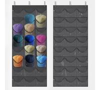 JIANGLAI Hat Rack for Baseball Caps, Over The Door Baseball Hat Organizer with 3 Hooks, Hats Storage Holder for Closet Door Wall with Large 24 Clear Deep Pockets, Black