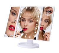 JIANGLAI Makeup Vanity Mirror with 22 LED Lights, Tri-Fold 1x 2X 3X 10x Magnification, 180°Adjustable Touch Screen Lighted Mirror, Two Power Supply Modes High Definition Dressing Mirrors (White)