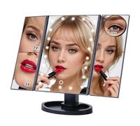 JIANGLAI Makeup Vanity Mirror with 22 LED Lights, Tri-Fold 1x 2X 3X 10x Magnification, 180°Adjustable Touch Screen Lighted Mirror, Two Power Supply Modes High Definition Dressing Mirrors (Black)