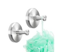 JIANGLAI Suction Cup Hooks, Vacuum Shower Hooks for Hanging Towel, Stainless Steel No-Drill Heavy Duty Suction Towel Holder for Window, Glass Doors, Bathroom, Kitchen, 2 Pack (Brushed Silver)