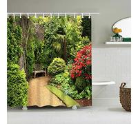 JIANGLANY Garden Shower Curtain Green Plant Tree Bushes Park Scenery Shower Curtain for Bathroom European Garden Decor Curtain with Hooks, 71x71 Inches