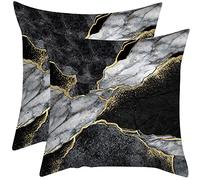 JIANGLANY Luxury Marble Pillow Covers 2 Pack Black and Gold Abstract Fluid Art Ink Throw Pillow Cases Square Cushion Covers for Couch Living Room (2)