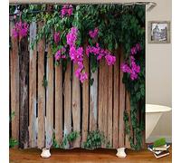JIANGLANY Outside Garden Shower Curtain Purple Flowers and Leaves on Wooden Fence Garden Decor Waterproof Outdoor Curtain Nature Scenery Bathroom Accessory Set (3, 200x200cm)