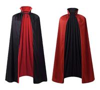 JIANGML Gothic Full Length Cloak Black and Red Reversible Stand Collar Cape | Adults Reversible Robe, Medieval Vampire Devil Cloak Costume, Halloween Christmas Masquerade Party, Steampunk Lace Up Cape
