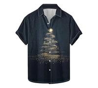 JIANGML Mens Christmas Lapel Shirt Men's Short Sleeve Blouse Button Casual T-Shirt Xmas Printed Shirts Novelty Denim Tops No Hood Sweatshirt Festival Funny Jumper Lightweight Comfort Tshirt Plus Size