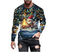 JIANGML Men's Xmas Jumper, Ugly Christmas Sweatshirt Santa Claus 3D Printed Pullover Christmas Men Funny Jumpers Festive Crewneck Blouses Christmas Snowman Sweatshirts Casual Slim Fit Tops Plus Size