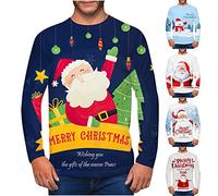 JIANGML Mens Xmas Sweatshirt Santa Claus Printed Jumper Men's Round Neck Pullover Merry Christmas Printed Blouse Funny Style Sweater Christmas Snowman Sweatshirts Ugly Novelty Shirt Oversized S-5XL