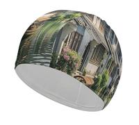 Jiangnan Water Towns Bathing Cap High Elasticity Swimming Caps Fit Both Long Hair Short Hair Comfortable Large Shower Cap for Drag Reduction and Hair Protection