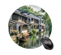 Jiangnan Water Towns Mousepad Round Anti-Slip Waterproof Rubber Base Mice Mat Cute Mousepad for Work Office Home Gaming Laptop Men Women Small Size 7.8 X 7.8 Inches
