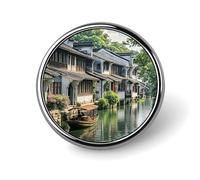 Jiangnan Water Towns Round Badge Personalized Metal Lapel Pin Badges Fit Clothing Bags Hat Humorous Printed Brooch Badge Party Decorations Accessories for Men Women