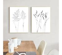 JIANGSHANDAIYOUCAIREN Black White Botanical Spikelet Sketch One Line Drawing Canvas Painting Print Posters Wild Herb Plant Wall Art Home Decor No Frame-B_30x40cmX2