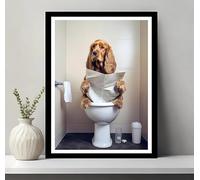 JIANGSHANDAIYOUCAIREN Canvas Print Poster Cocker Spaniel Wall Art Funny Bathroom Toilet Decor No Frame-50x70cm