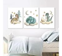 JIANGSHANDAIYOUCAIREN Flying Dragon Clouds Stars Moon Nursery Wall Art Canvas Painting Nordic Posters And Prints Pictures Baby Kids Room Decor No Frame-30x40cmX3