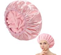 Jiangshaoshuai 1 women's reusable shower cap, three in one waterproof and absorbent dry hair cap, double-layer pattern solid color, suitable for showering, travel (pink)