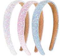 Jiangshaoshuai 3-piece sequin headband, girls' non slip shiny hard headband, wide edge thick, suitable for girls and women (pink/sky blue/white)