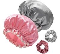 Jiangshaoshuai Two piece reusable women's shower cap, double-layer waterproof shower cap, environmentally friendly shampoo cap, suitable for both boys and girls, gray/dark pink