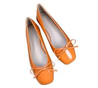 JiangWei Shu Women's Bow Knot Square Toe Ballet Flats Slip On Walking Wedding Soft Shoes, 3-orange, 6 UK