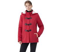 JiangWu Womens Fashion Horn Button Fleece Thicken Coat with Hood Winter Warm Jacket, B-thicken-wine-red, XX-Large