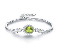 JIANGXIN Peridot 925 Sterling Silver Bracelets Women's Adjustable Sparkle Birthstone Princess Diana Bracelet Jewellery for Mum Woman Girls