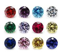 JIANGYUANGEMS 12pcs Birthday Stone 1pcs Per Color Round Loose Cubic Zirconia Stones Synthetic Ruby Synthetic Spinel, 10MM, Stone, cubic zirconia