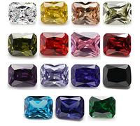 JIANGYUANGEMS 4x6mm Octangle Cut Cubic Zirconia Stone Loose CZ Stones Mixed 15 Colors Synthetic Gemstone 2pcs per Colors Total 30pcs (4x6mm 30pcs)