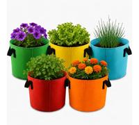 Jiangyun Grow Bags with Handles Heavy Duty Breathable Fabric | 5-pack, colourful planters for vegetables & flowers, perfect for patio, balcony, and garden tomato growing.