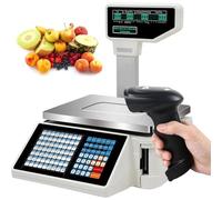 JIANGYUXINLI Electronic Price Computing Scale Commercial LCD Screen Counting Scales 6/15/30kg Capacity with Pole Display and Label Printer,For Supermarket/retail Store/warehouse Weighing