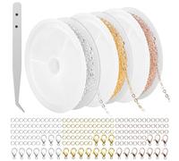 JIANGZHIB 3 Rolls 300 cm Link Chain, 3 Colours Chains, Rose Gold, Gold and Silver, Jewellery Making Accessories with 150 Jump Rings and 30 Lobster Clasps for Necklaces, Bracelets