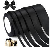 JIANGZHIB 6 Rolls Satin Ribbon Black Set, 22 m Gift Ribbon, 0.6/1/1.5/2/2.5/4 cm Polyester Satin Ribbon, Ribbon Silk Ribbons for Weddings, Birthdays, Christmas Decorative Ribbon