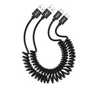 JianHan Coiled USB C Cable for Car 1.5m 2 Pack USB Type C Spiral Cable for Samsung Galaxy S20 S10 S10e S9 Plus S8 Note 10 9 8 A5 (2017) A7 A8 A20 A70 LG Google HTC Moto,Black