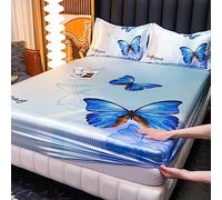 JIANINGHOME Family Bedding 150x200,Satin Fitted sheet Summer Ice Silk Bed Sheet, Sleeping Cooling Mattress Bedding Set,Breathable,Non-Slip Queen Double Single