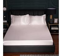 JIANINGHOME Satin Silk Fitted Sheet 150x200,Silk Satin Fitted Sheet, King Size Fitted Sheets Only, Deep Pocket Fitted Sheet Only, Breathable, Non- Fading