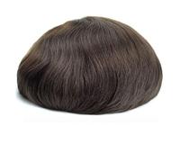 jianjunchaling PU Reinforce Around Men's Toupee Human Hair Male Hair Prosthesis Breathable Mono Lace Hair Pieces Replacement(Darkest Brown,6x9)