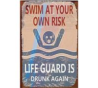 JIANKUN Tin Poster Sign Wall Hanging Plaque Wall Decor Art Swim at Your Own Risk for Swimpool Cafe Bar Pub Beer Vintage 11.81 X 7.87 Inches Retro Metal Signs