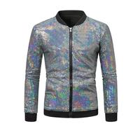JIANROU Men's Bomber Jacket, Transition Jacket, Autumn Blouson, Hardshell Jacket, Men's Winter Running Jacket, Men's Cotton Jacket, Bomber Blouson Men, silver, L