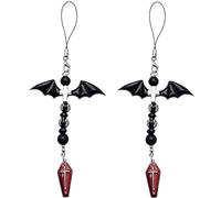 JIANSHUILIAN 2Pcs Black Mobile Phone Chain Pendant,Goth Y2K Phone Charm Pendant Kawaii-Key Chain for Bag Cute Accessory Women Guitar Strap Lanyard Beaded Keychain,Accessories