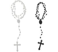 JIANSHUILIAN 2Pcs White Black Plastic Rosary Beads Luminous Necklaces Catholicism Prayer Religious Jewelry Cross Necklace for Women Men