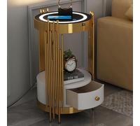 JIANSOZ Smart LED Nightstand with Drawers, Round End Table with USB Charging Station for Bedroom/Living Room - Coffee Table with Unique Design