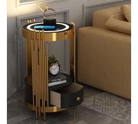 JIANSOZ Smart LED Nightstand with Drawers, Round End Table with USB Charging Station for Bedroom/Living Room - Coffee Table with Unique Design