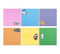 JIANTA 12 Pack Cat Sticky Notes, 6 Colours Lined to Do List Notepads, 76 x 76mm Cute Animal Self-Stick Notes with Lines for Office, School (480 Sheets)