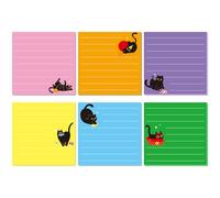 JIANTA 12 Pads Black Cat Sticky Notes, 3 x 3 Inch Lined to Do List Notepads, 6 Colors Cute Self-Stick Memo Pads for Cat Lovers, Office, School Supplies