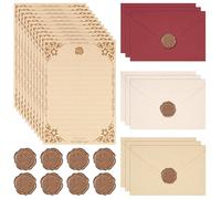 JIANTA 48 Pcs Vintage Writing Paper and Envelopes Set, Stationary Set with 30 Letter Papers, 9 Envelopes and 9 Wax Seal Stickers, Papers with Envelopes Writing Set for Love Letter, Invitation