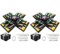 JIANTA 5 Layer Creative Explosion Gift Box, Snack Explosion Box with Ribbon and Double-Sided Tape, DIY Surprise Box for Birthdays, Valentine's Day, Wedding, Anniversaries (Black) (Pack of 2)