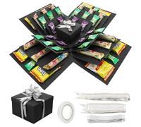 JIANTA 5 Layer Creative Explosion Gift Box, Snack Explosion Box with Ribbon and Double-Sided Tape, DIY Surprise Box for Birthdays, Valentine's Day, Wedding, Anniversaries (Black)