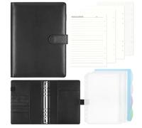 JIANTA A5 6-Ring Binder Notebook, 240 Refill Papers, with Pockets & Subject Dividers for Office, School, Travel (Black)